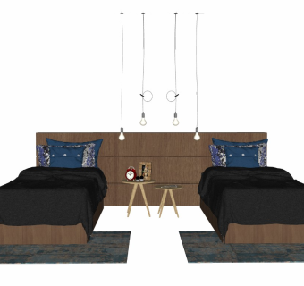 现代性冷淡风格双人床 法式风格 北欧简约风双人床 单人床 床组合 枕头床单被子 台灯 床头柜 地毯 落地灯配套